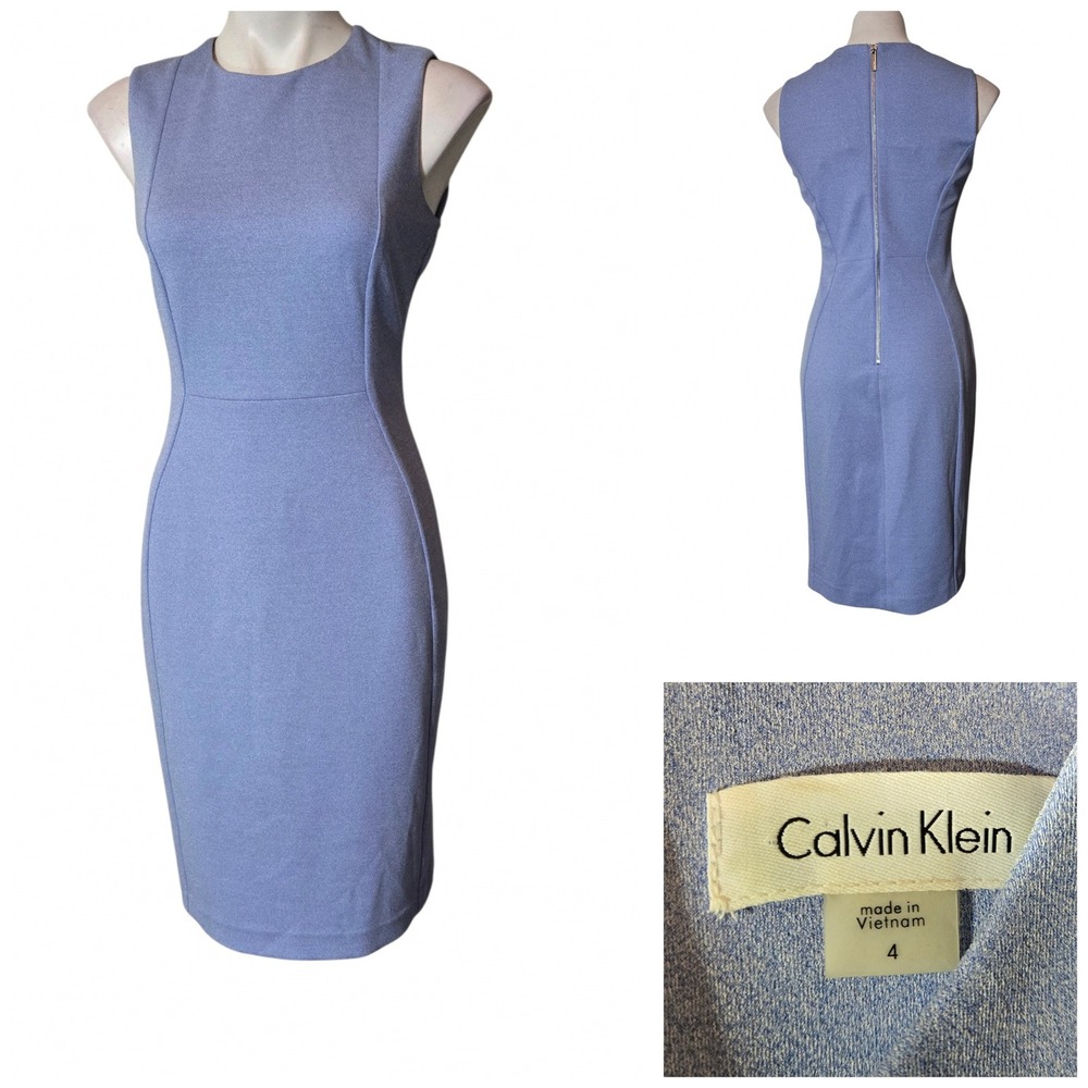 Calvin Klein Periwinkle Blue Sleeveless Sheath Dress Exposed Zipper Size 4